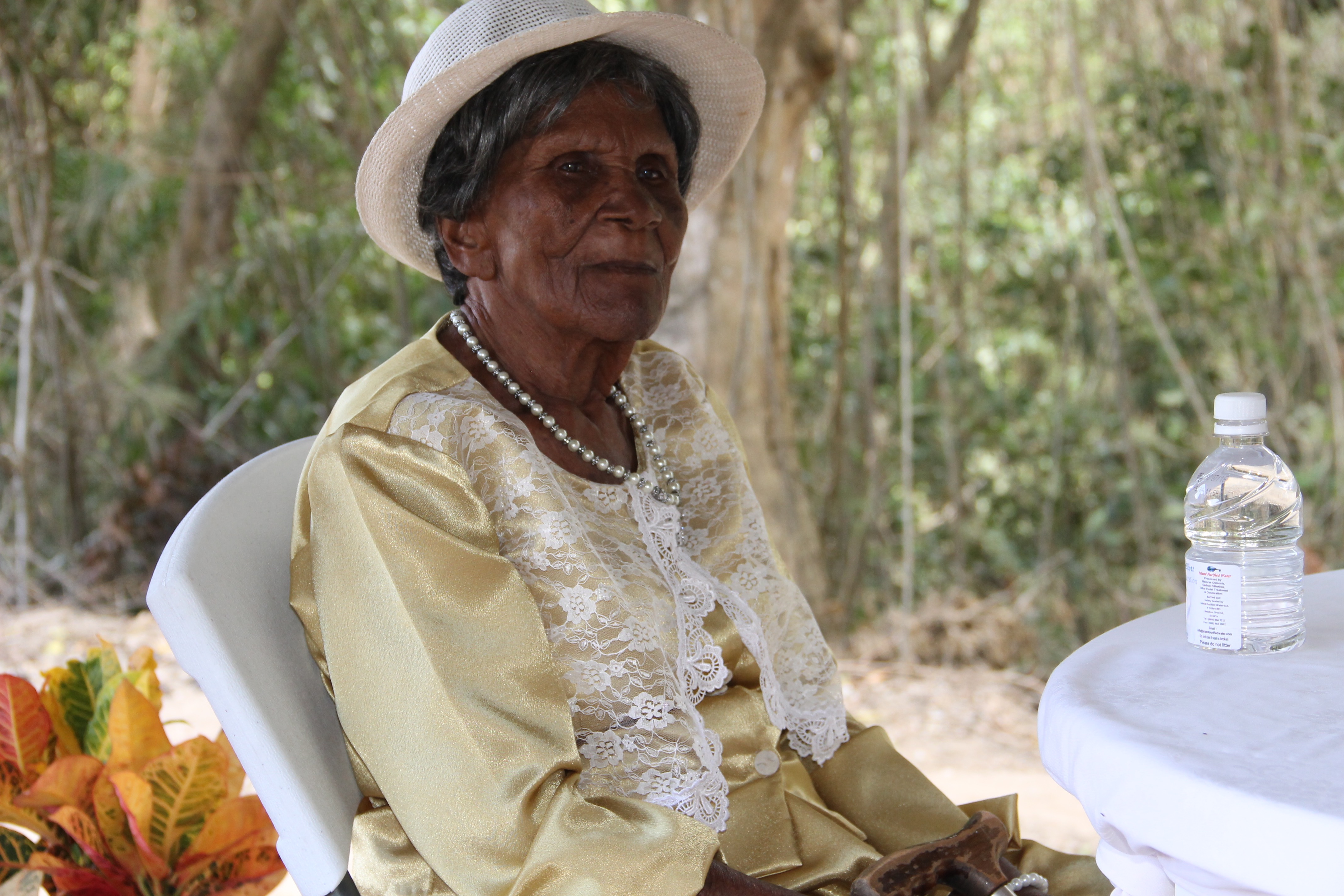 Ms. Albertine “Dovie” Elliott celebrating her 100th birthday on July 10, 2015